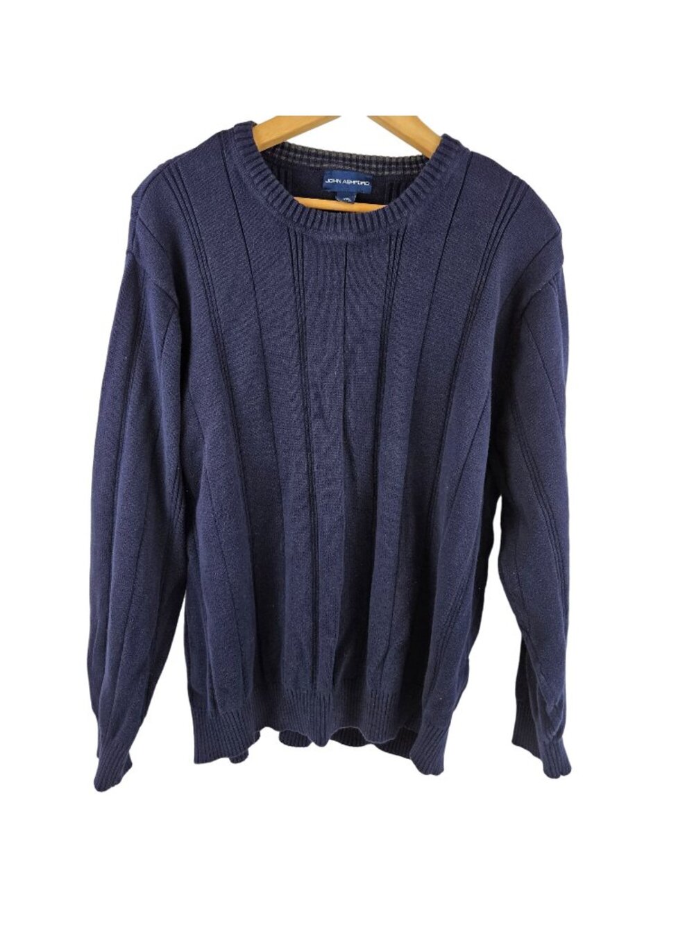 John Ashford Sweater Womens Size L Navy Cable Knit Cotton Round Neck Pull Over